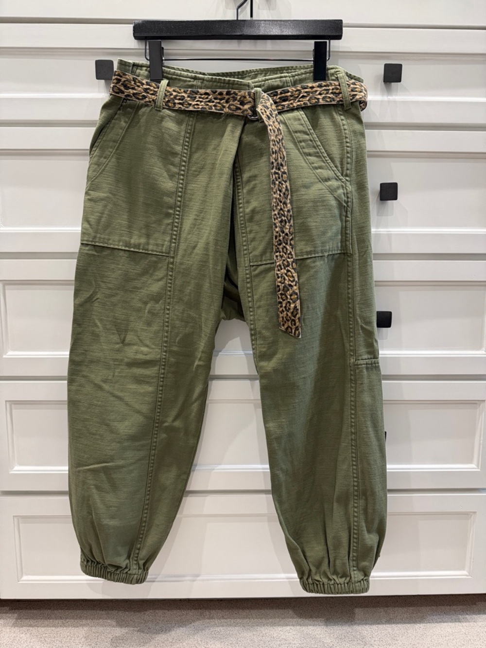 R13 Olive Green Cargo Joggers with Leopard Print Tie Belt